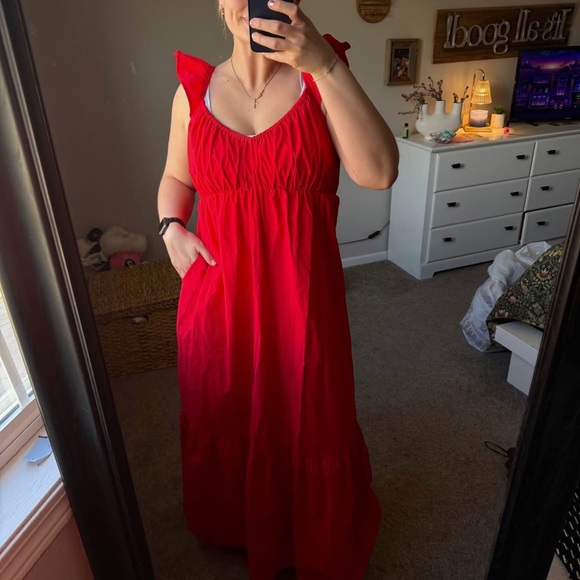 Universal Thread Red Ruffle-Shoulder Maxi Dress - Picture 3 of 4